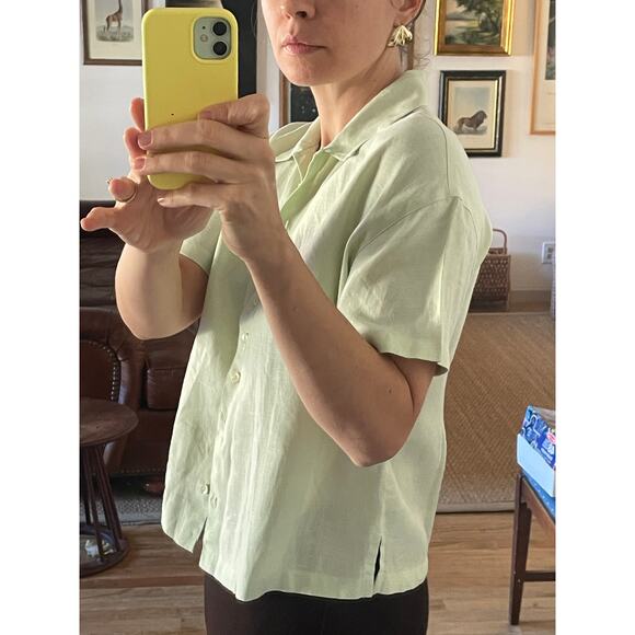 Short Sleeve Mint Green Linen Button Down Shirt - Picture 2 of 6